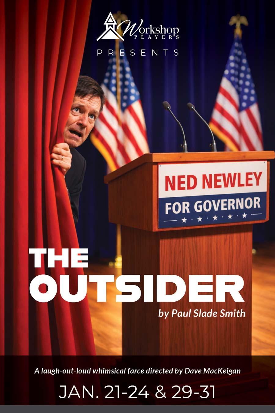 A fast-paced political comedy, The Outsider follows an unlikely candidate whose fear of public speaking turns a governor’s race into hilarious chaos.